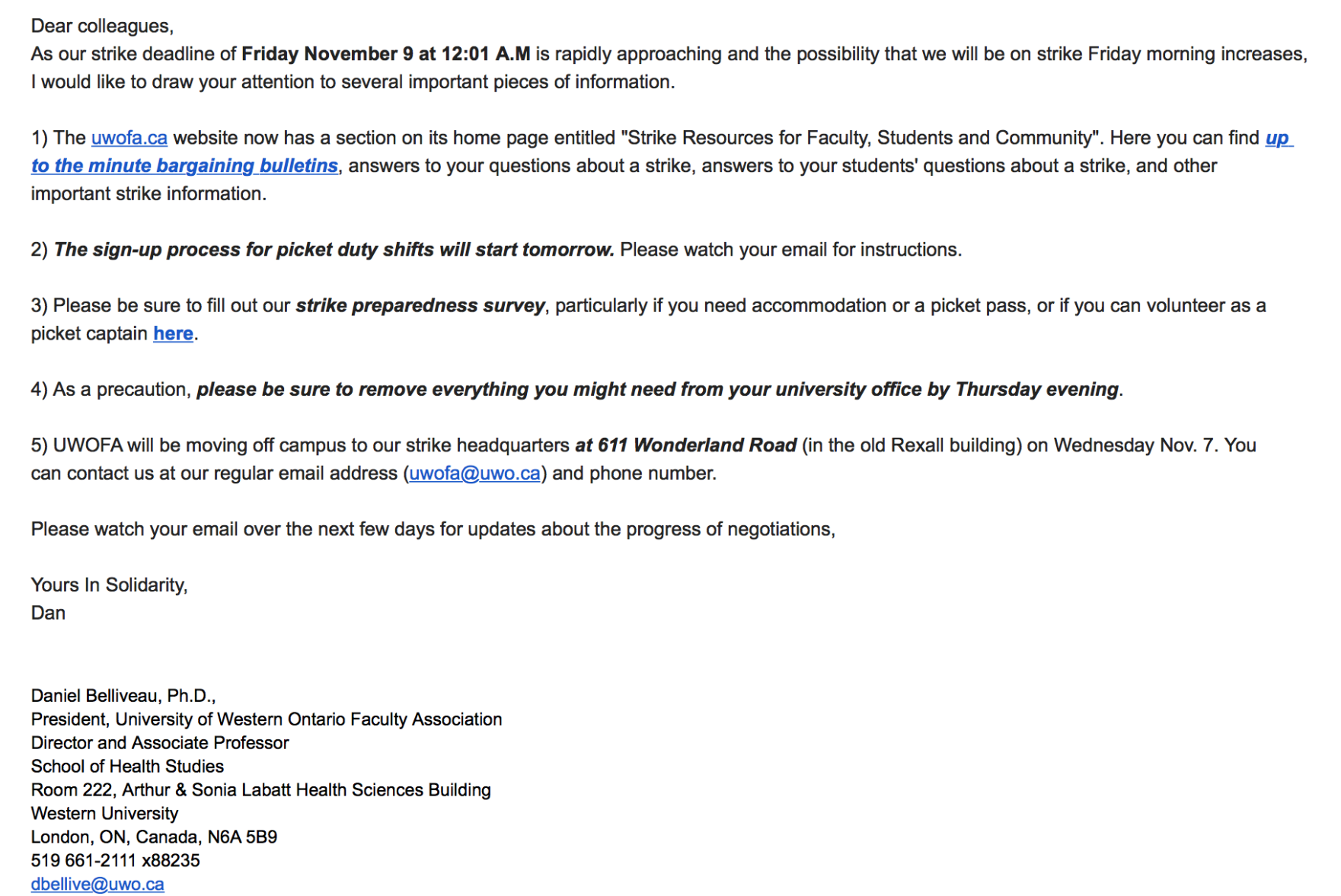 UWOFA email (Image)
